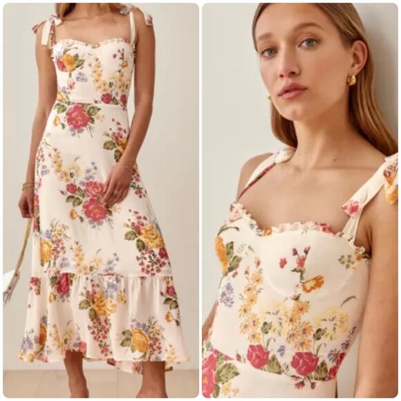 Reformation Nikita dress bouquet white floral size 4 100% viscose DR - Picture 1 of 11